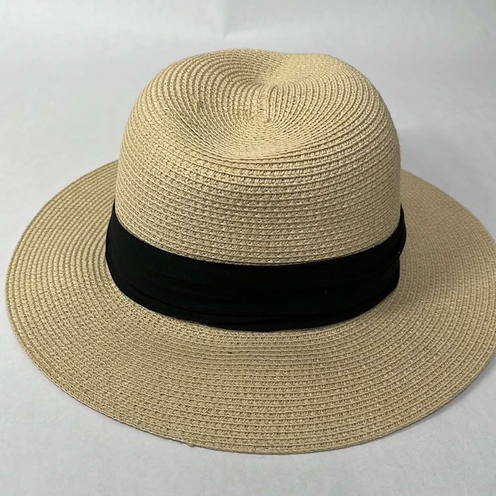 Natural and black straw hat - Picture 1 of 2